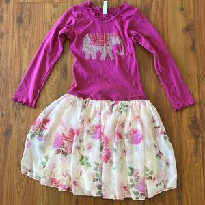 Mignone fuchsia long sleeve elephant dress with studs and floral bottom size 8 g